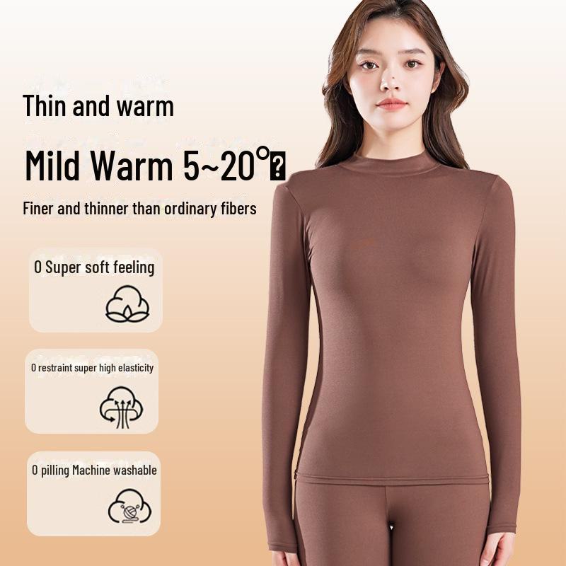 Women's Seamless Cotton Turtleneck Top - Thin, Warm, No-Pill, Autumn/Winter 2024 Collection