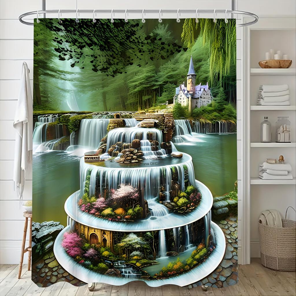 Красивые горные водопады узор занавески для душа геометрические полосы шторы для ванной комнаты аксессуары набор занавеска для ванны с крючками водонепроницаемые