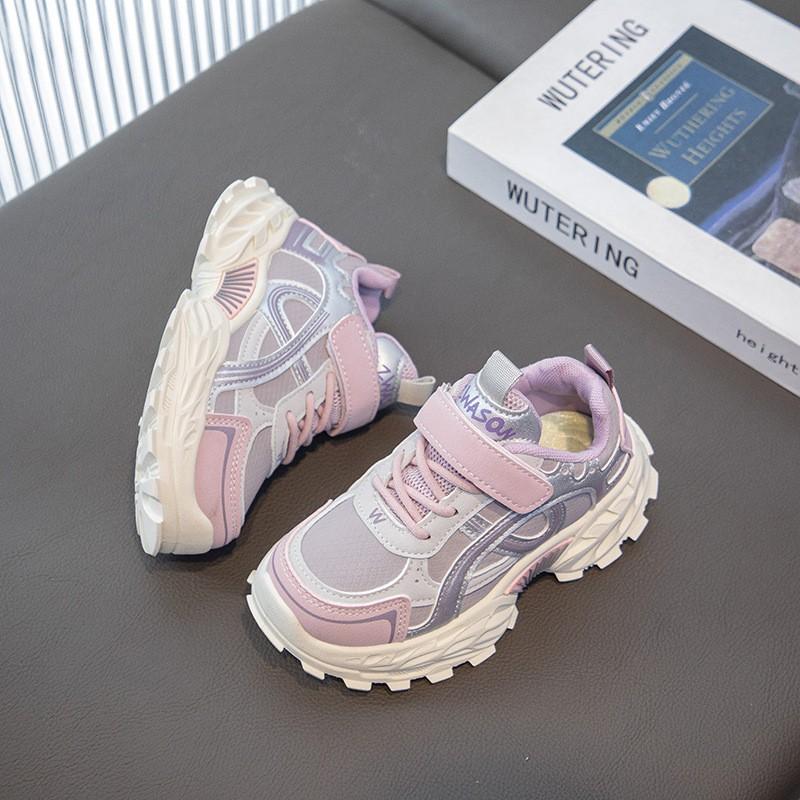 Kids Chunky Sneakers Boys Girls Lightweight Breathable PU Upper Rubber Sole Velcro