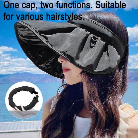 Women Sun Hat Empty Top Design Adjustable Fit Outdoor Wide Brim Sun Protection Hat Portable Roll-Up Hiking