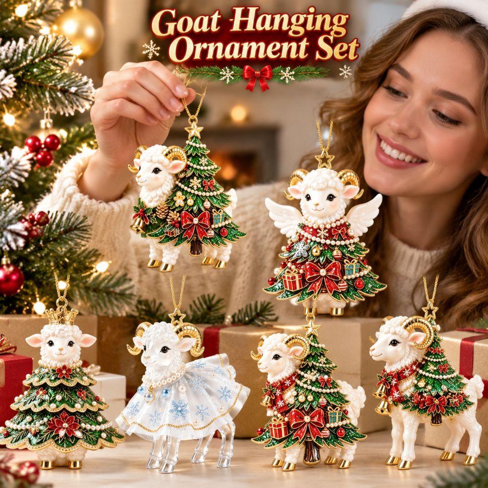 2D Flat Goat Hanging Ornament Set Shining Christmas Tree Ornament Gifts Goat Pendant Bag Charms