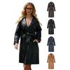 Spring and Autumn Women's Windbreaker Long Loose Jacket PU Leather Jacket Women's Collar Coat with Belt