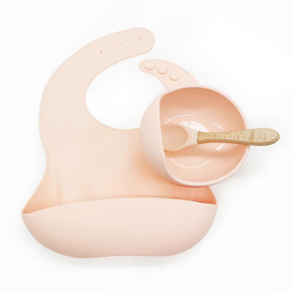 3 Pcs Baby Bibs+Suction Dish Bowl Plate+Spoon Set Waterproof Silicone Tableware Blue