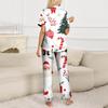 Женский рождественский пижамный комплект с принтом, женские короткие рукава, длинные брюки, комплект из двух предметов, застегивающийся на пуговицы, домашняя одежда