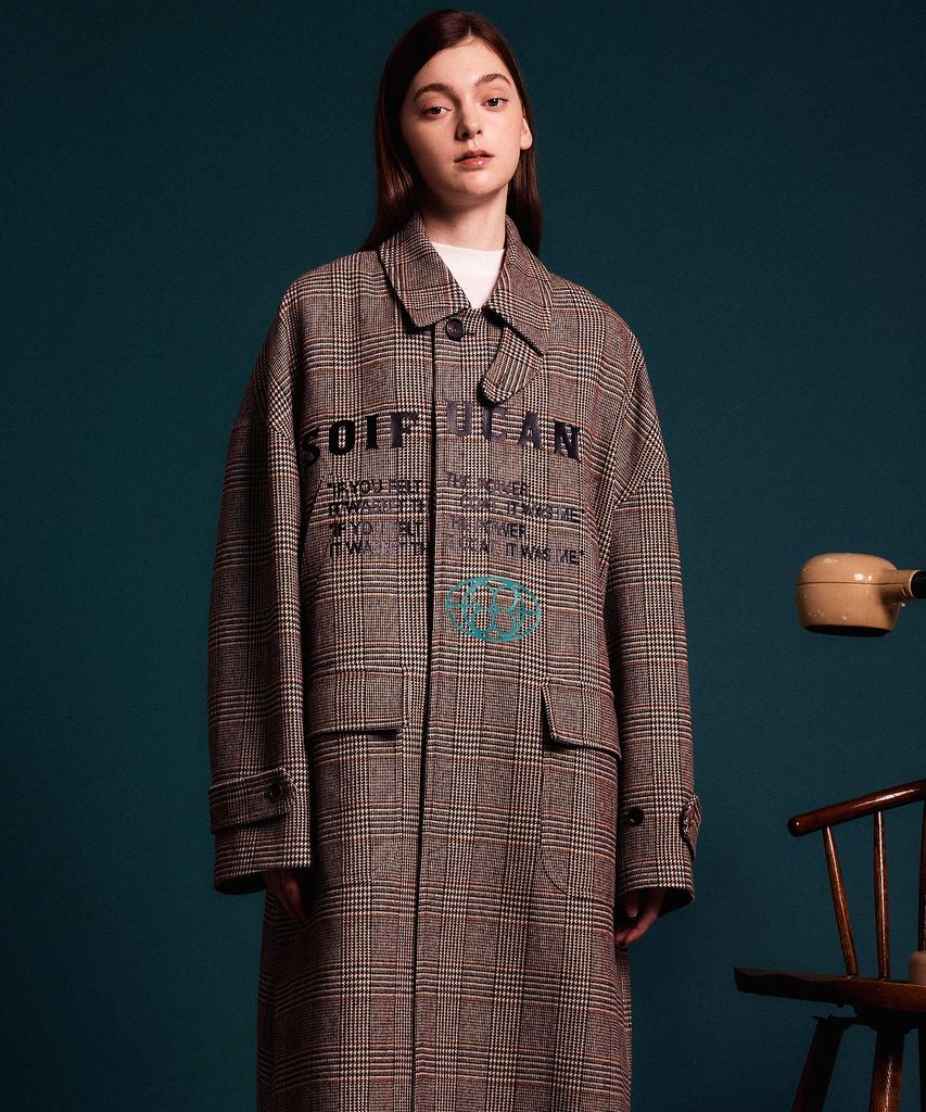 Soifucan Plaid Loose Fit Long Duffle Coat