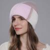 New Fashion Color Splicing Knitted Women's Hats Warmth Angora Rabbit Fur Hat Winter Beanie for Lady Adult Female Cap