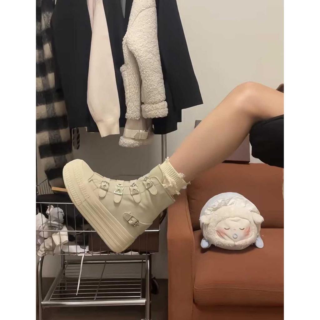 Женские парусиновые кеды на высокой платформе 6,5 см - Маленькие, Универсальные, Дышащие, На толстой подошве для весны и осени