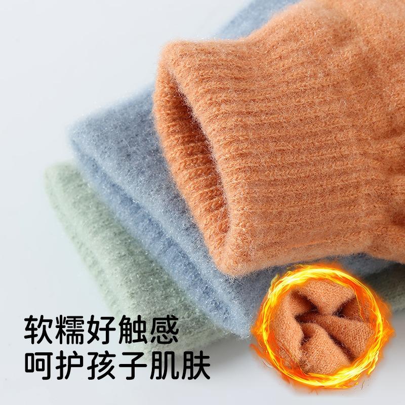 Детские шерстяные перчатки на осень и зиму, студенты пишут домашнее задание, чтобы согреться, с половиной пальцев, мультяшные перчатки для мальчиков и девочек, показывающие пальцы