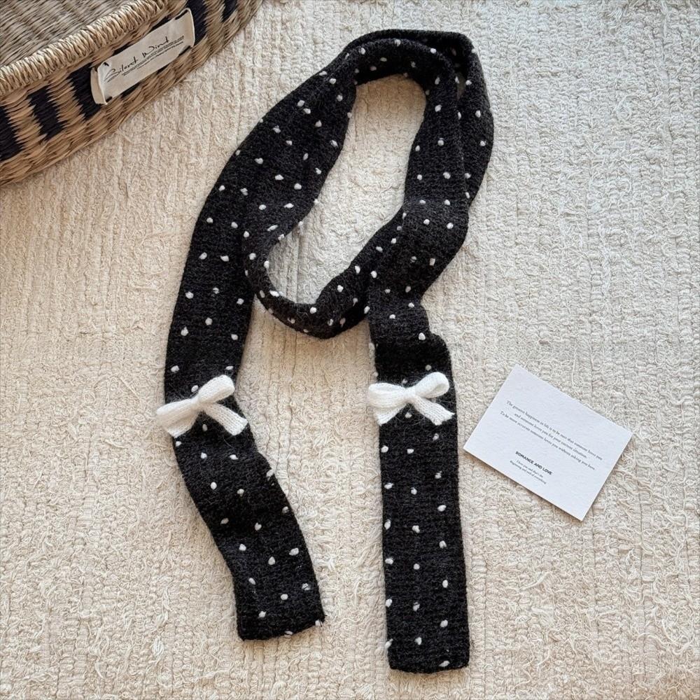 Harajuku Bow Wool Shawl Polka Dot Long Narrow Scarves Sweet Knitted Scarf Autumn/Winter