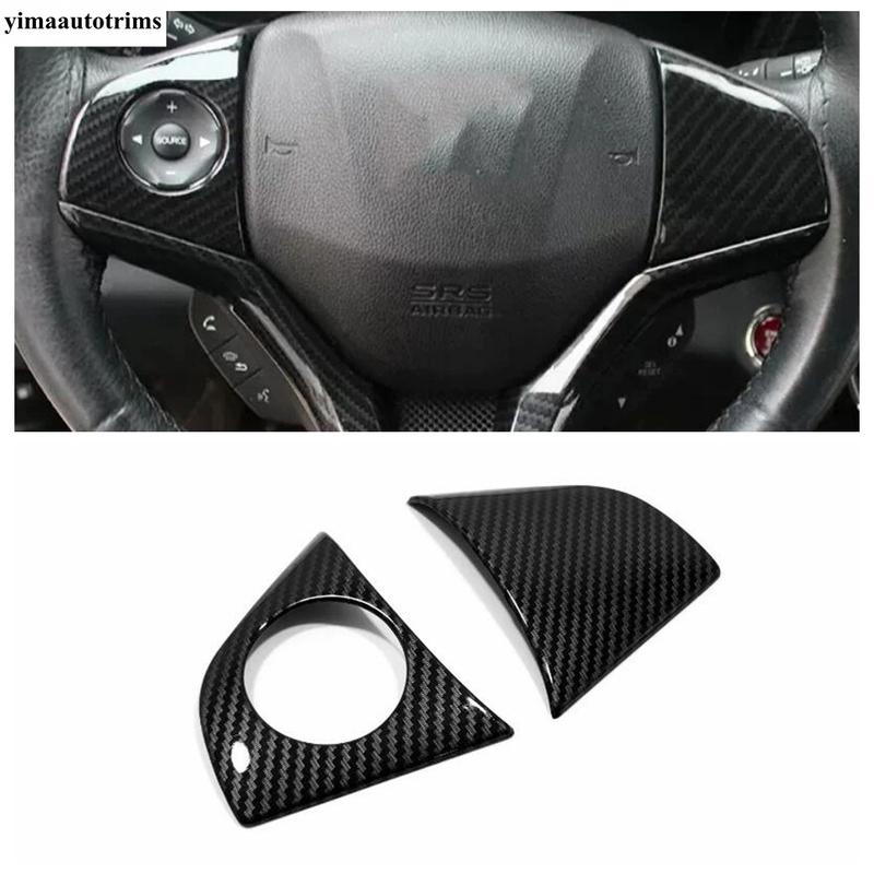 For Honda Vezel HR-V 2014 - ABS Carbon Fiber Car Steering Wheel Button Frame Decoration Cover Trim Accessories Interior
