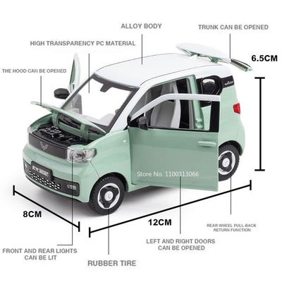 1:Масштаб 24 WULING HONGGUANG MINIEV Металлическая игрушка-модель автомобиля Резиновые шины со светом и музыкой Коллекция транспортных средств Игрушки Детский фестивальный подарок