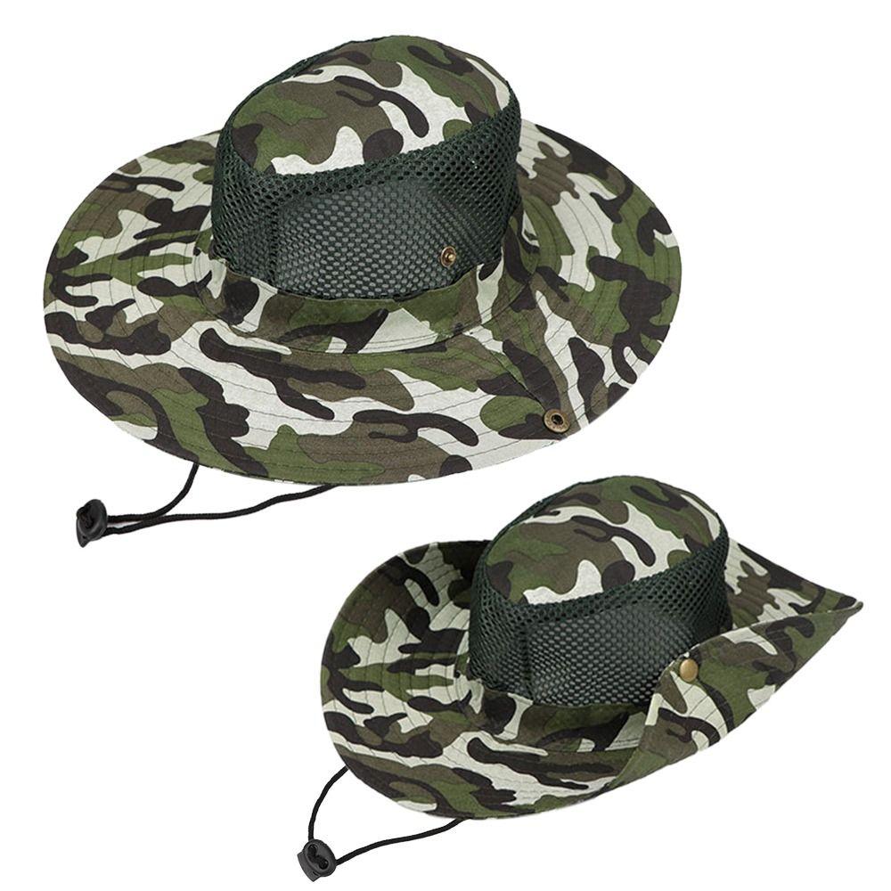 Mens Womens Mesh Wide Brim Camouflage Hiking Cap Sun Protection Sun Visor Hat Bucket Hat