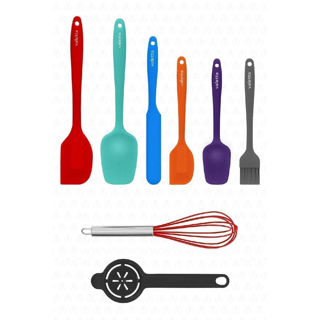 Drongo Heat Resistant Fireproof Nonstick Silicone Spatula Set 8 Pieces Black