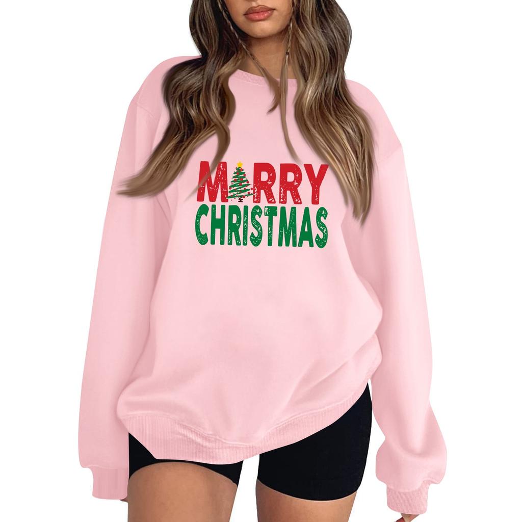 Women's Casual Fashion Christmas Print Long Sleeve O-Neck Sweatshirts Pullover Top