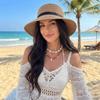 Wide Brim Fisherman Hat with Built-in Wig Sun Protection Long Wavy Curly Hair  Vacation Accessory