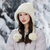 Осенне-зимняя шапка женская милая с помпоном, плюшевая из кроличьего пуха, теплая, модная, с защитой ушей, шерстяная шапка