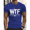 Cotton Tees Cotton T Shirt Men's Casual Crew Neck WTF WHERE's THE FISH T-Shirts - Comfy for Summer, Geometric Print Tops
