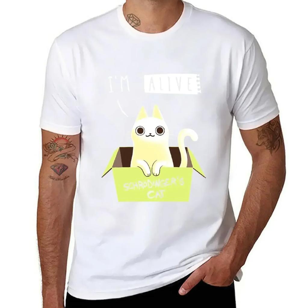 Customizeds Boys Whites Unisexs Tall T Shirts Schrodingers Cat Alive Tshirt Informal Hot Sale Round Collar Harajuku Crewneck 2024