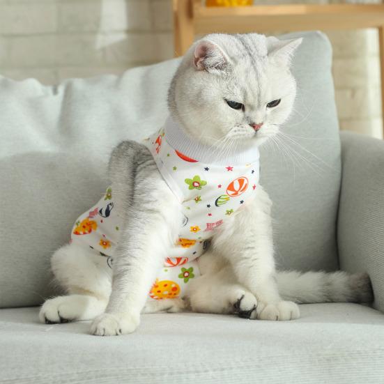 Костюм для отлучения котят Мультяшный узор Защита от вылизывания Мягкий для кожи Кошки для послеоперационного восстановления Питомцы Товары для домашних животных