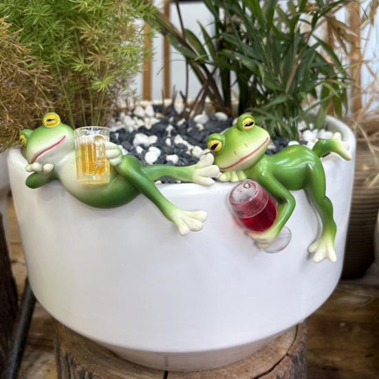 2 шт./набор Пьющая лягушка Фигурка Лежащая Мультяшная Лягушка Статуэтка Смола Животное