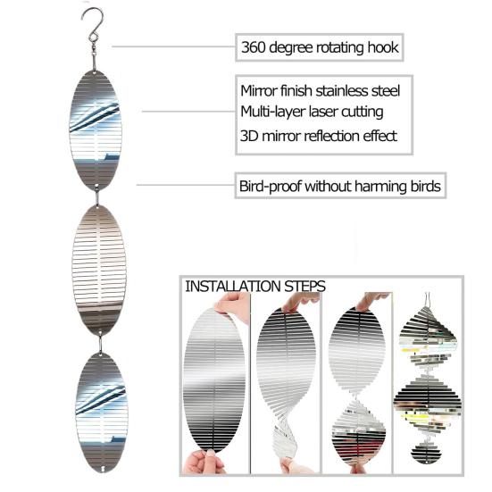 3D спиральный ветряной вертушка, отпугиватель птиц, украшение для сада, двора, фермы, подвесной ветряной колокольчик из нержавеющей стали, устройство для отпугивания птиц, украшение