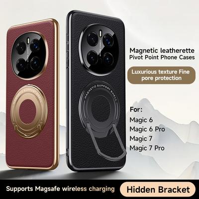Экологичный чехол-подставка из веганской кожи для Honor Magic 6 7 Pro с магнитным чехлом и невидимым держателем-подставкой в деловом стиле
