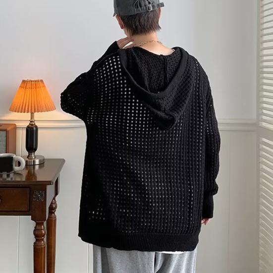 Мужской свитер с длинным рукавом, на молнии, однотонный, с ажурным дизайном, супермягкий, декоративный, полиэстер, мужской свитер-пальто с капюшоном, осень