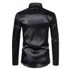 Men Dress Shirt Glossy Surface Satin Solid Color Turn-down Collar Button-down Mid Length Formal Busines Shirt Party Club Shirt