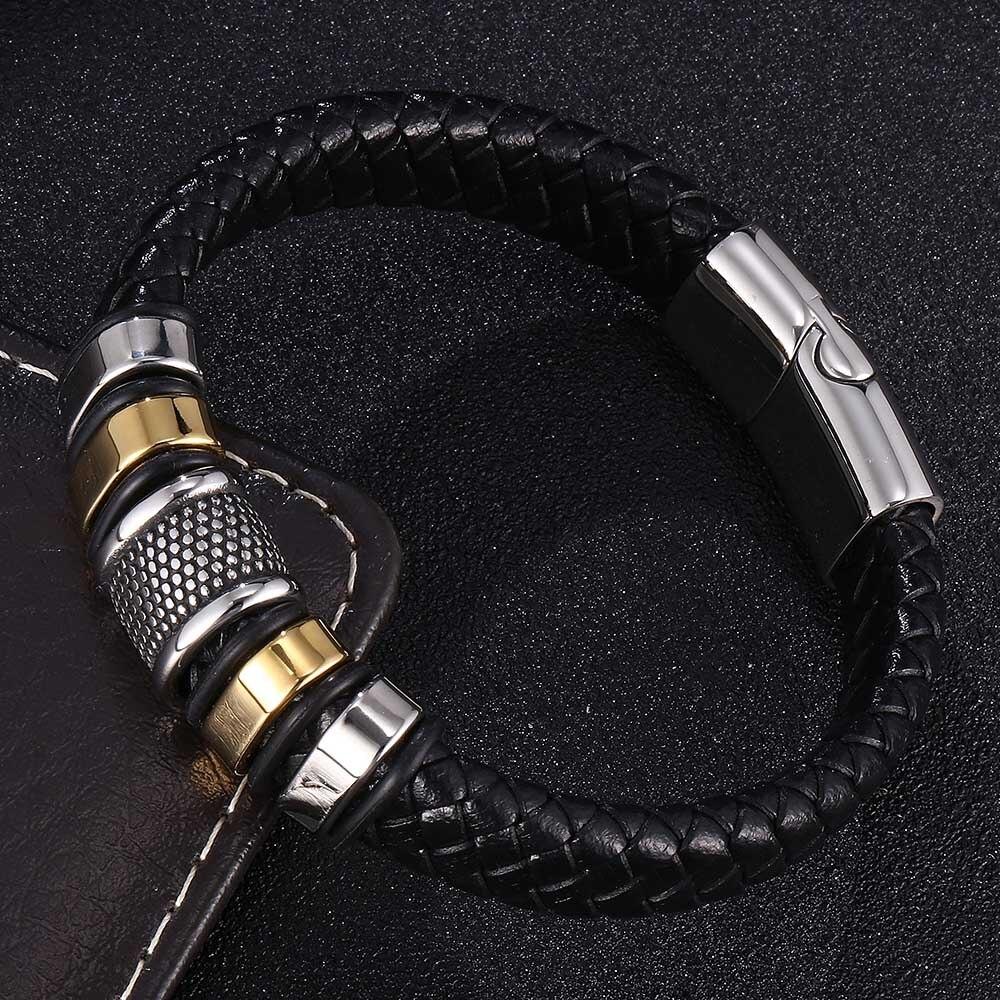 New Fashion Deluxe Charm Accessories Men's Leather Bracelet Stainless Steel Combination For Birthday Gifts