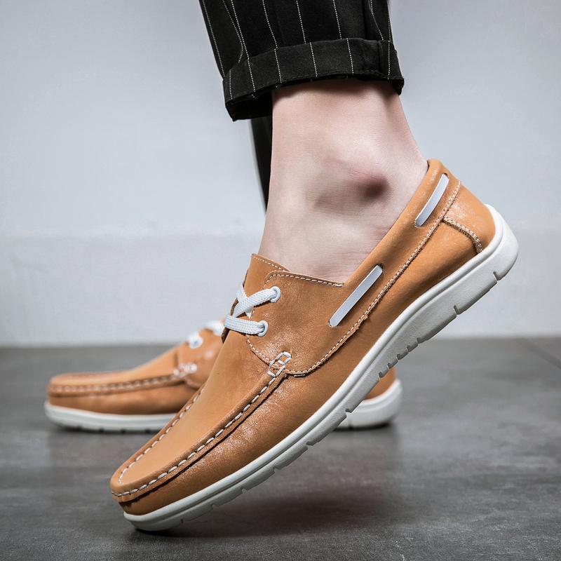 Новейшая классическая однотонная мужская обувь Boat Shoes Brand Leather Loafers Mens Slip On&Amp;Повседневная обувь на шнуровке для мужчин Дышащая ленивая обувь Мода