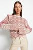 Women's Fashionable Stylish Sweater Stone Patterned Ruffle Detailed Knitwear Sweater