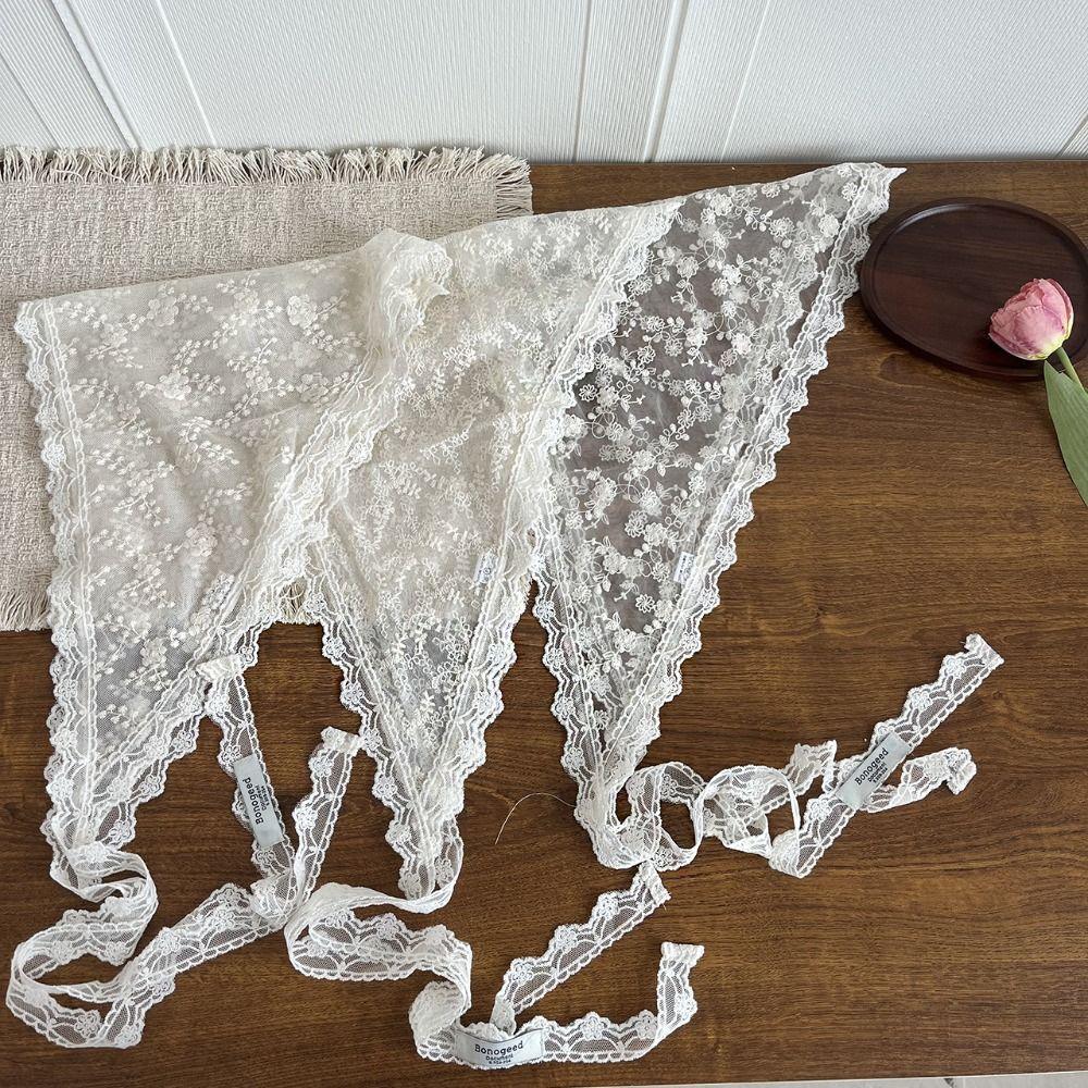 Floral Printed Lace Triangle Scarf Embroidered Embroidered Flower Scarves Butt Curtain  Party