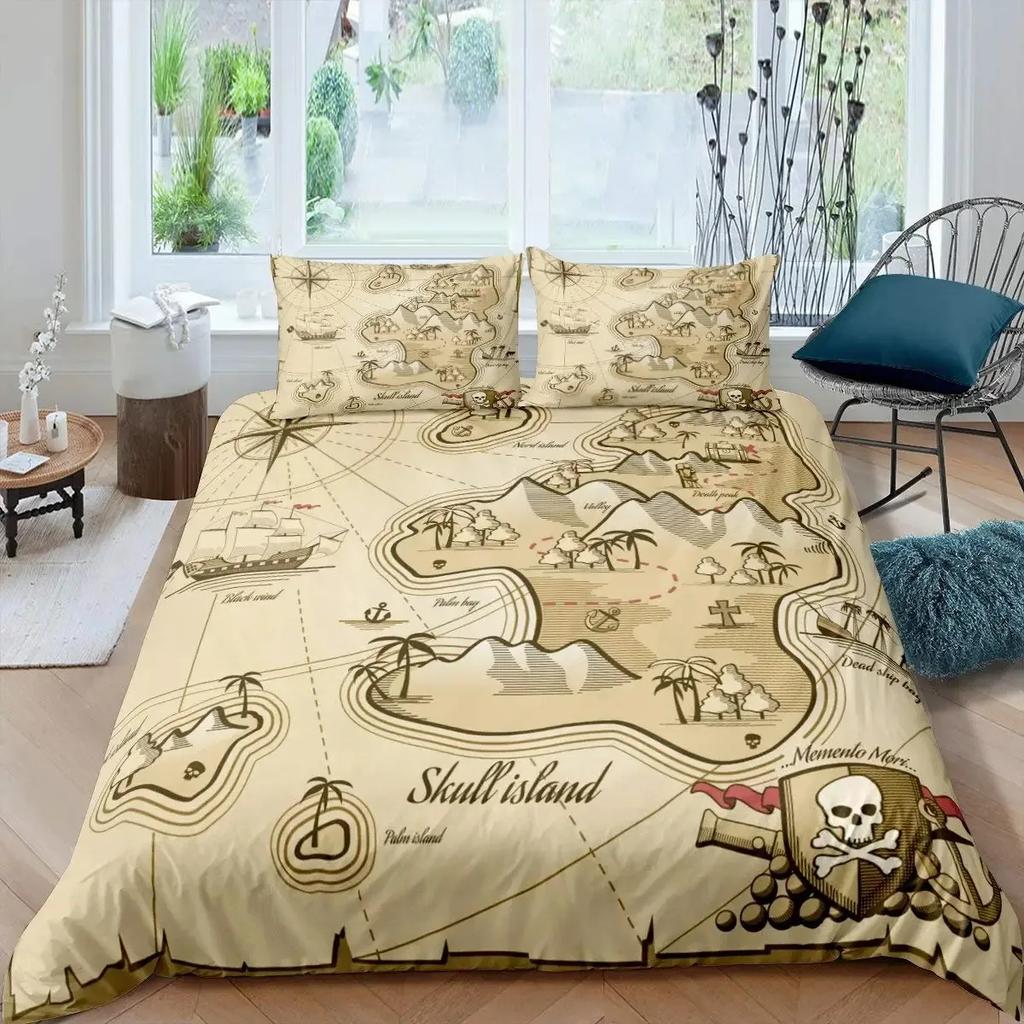 Funny Pirate Cat Duvet Cover Set Cat Riding Whale Japanese-Style Sea Wave Bedding Sets Stripe Lines Comforter Cover Full Queen