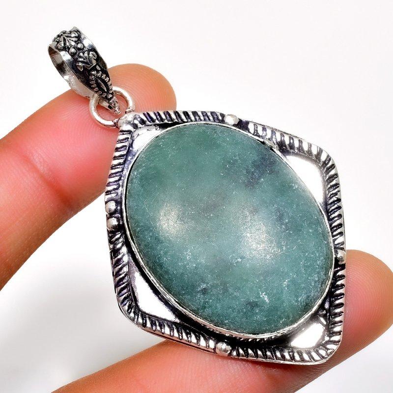 Amazonite Gemstone 925 Silver Plated Handmade Jewelry Pendant 2.46"