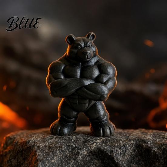 Детализированная мышечная фигура медведя, 3D-печать, матово-черный фитнес-орнамент для офиса, статуэтка на книжную полку, декор для спортзала, компактный вдохновляющий подарок