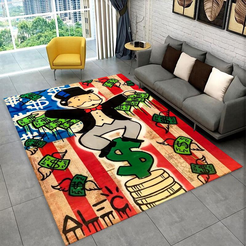 Monopoly Dollar Rich Game Cartoon Carpet Rug for Bedroom Living Room Sofa Playroom Doormat Home Decor,Kid play Area Rug Non-slip
