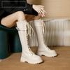 Lace Up Zipper Boots Platform Knee Length Boots Wear-resistant Non-slip Women Boot Winter Female British Wind  Thick Bottom