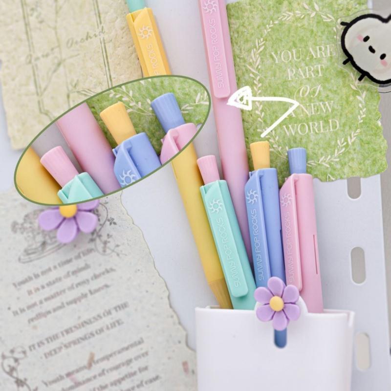 Набор гелевых ручек с дизайном цвета макарон, серия Sunny Pop Rocks, 0,5 мм, шариковые, черные чернила для письма, для школы, офиса, 4 шт.