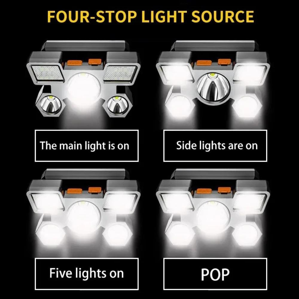 6000LM Outdoor High Brightness 5LED Headset Flashlight Outdoor Household Portable USB Rechargeable Fishing Miner Lamp Strong Headlight