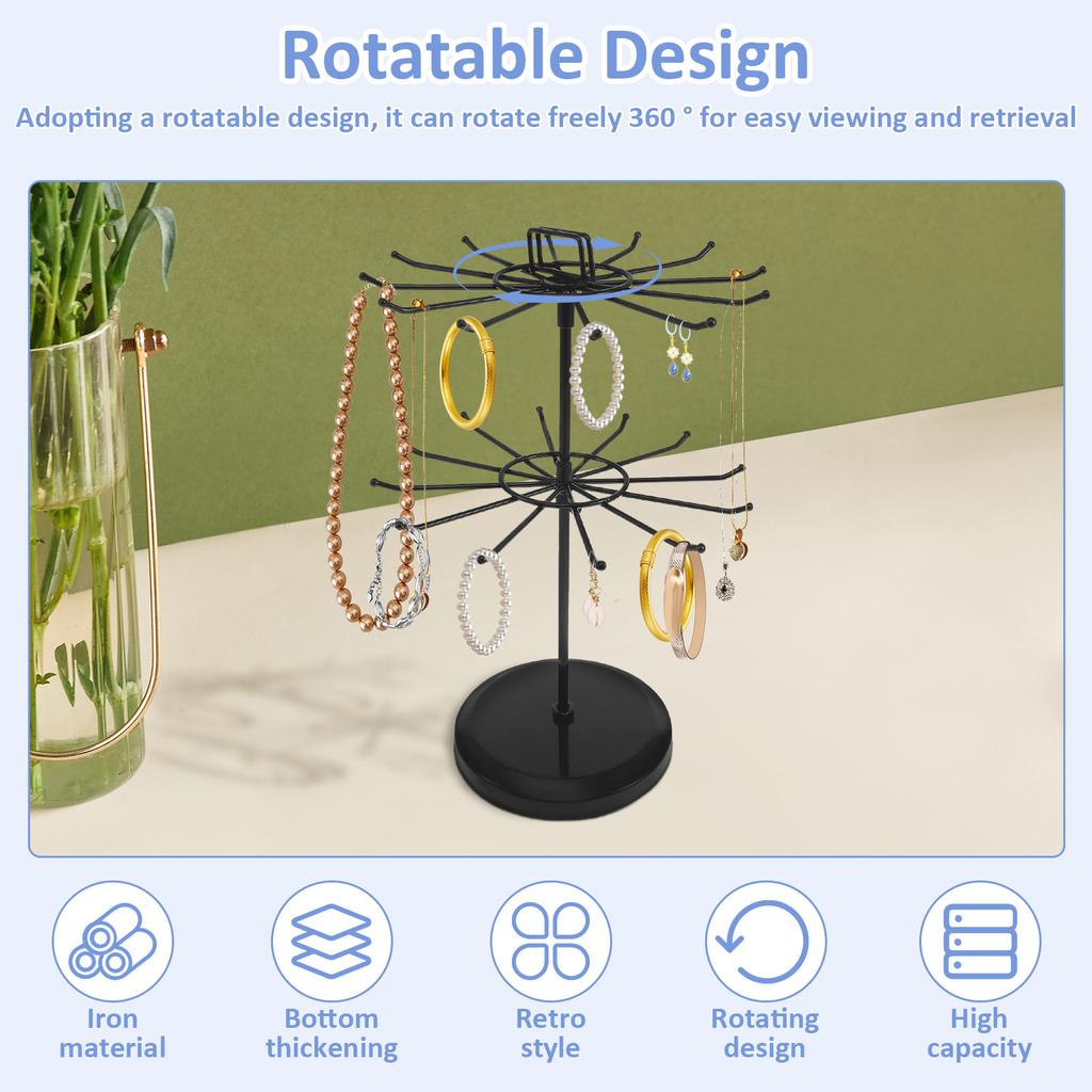 360° Rotating Jewelry Display Holder Earrings Pendants Bracelets Stand Stud Earrings Necklaces Rings Storage Hanging Organizer