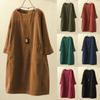 Женские винтажные карманы вельветовое однотонное свободное повседневное платье с длинным рукавом