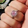 Huitan Simple and Elegant Pink CZ Rings for Women Brilliant Finger Accessories Low-key Proposal Engagement Rings Fashion Jewelry