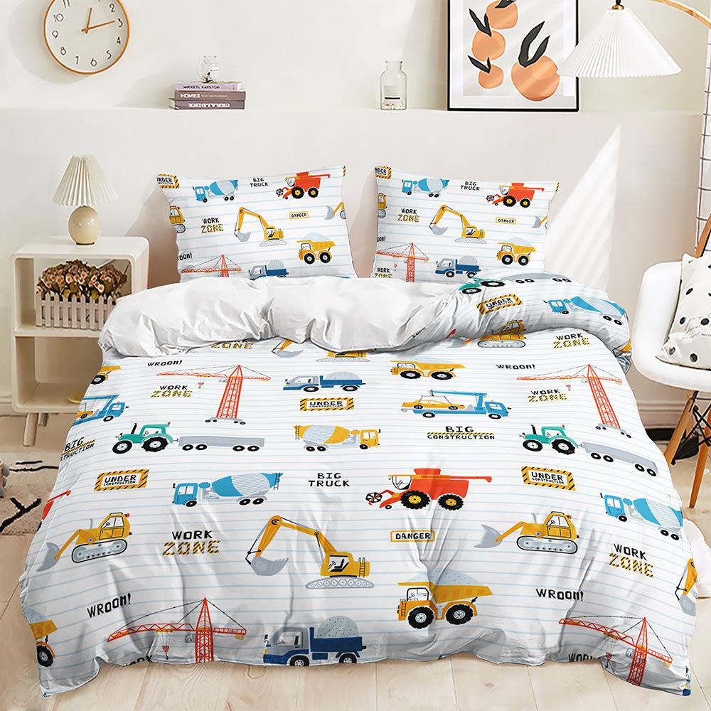 Трехпредметный пододеяльник с бульдозером и большим грузовиком, двухпредметный комплект постельного белья