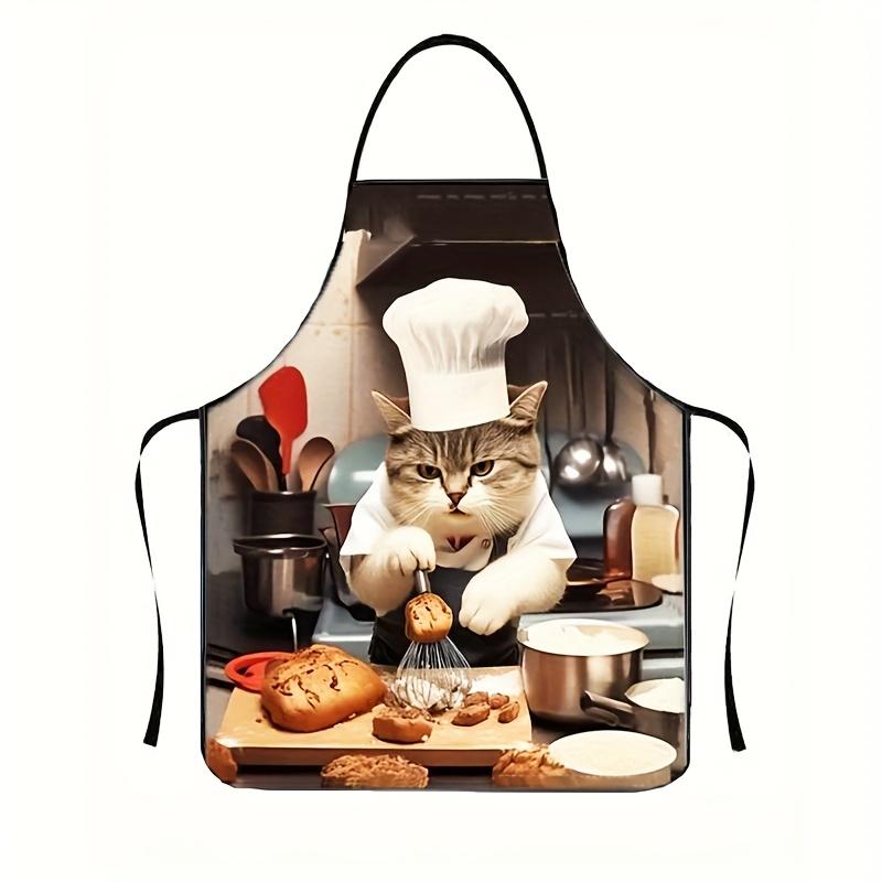 1pc WhiskerWonders Cat Chef Apron 100% Polyester Woven Fabric 150g/m2 Unisex Bread Baking Kitchen Cooking Apron For Men Women
