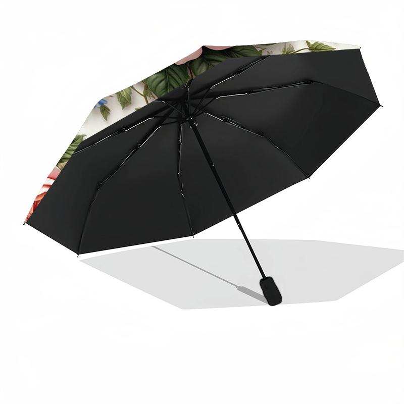 1pc Roses Bouquet Combination pattern Sturdy 8-Bone Auto Umbrella, Bright Umbrella, Digital Printed, Foldable Umbrella for On-the-Go Outdoor Use