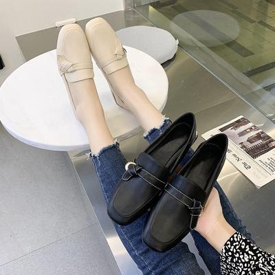 2025 весна новая мягкая кожа квадратный носок ветер маленькие кожаные туфли женские повседневные одинарные туфли одна педаль профессиональная работа женская обувь