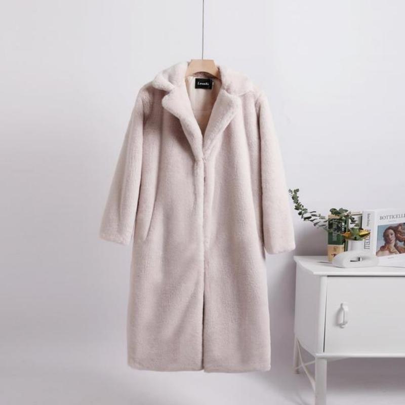 Loose Mink Fleece Imitation Leather Stitching Mid-length Jacket
