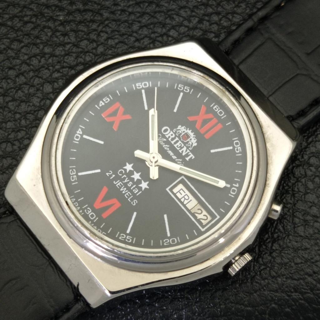 JAPAN ORIENT CRYSTAL AUTOMATIC 46941 МУЖСКИЕ ЧАСЫ DAY&DATE С ЧЕРНЫМ ЦИФЕРБЛАТОМ a431925-2 R109-a431925