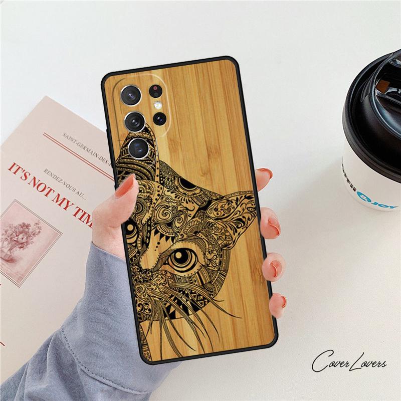 Bamboo Wooden ANIMALS phone case For Samsung Galaxy S24 S25 S23 S22 Ultra Note 10 20 Plus S20 S21 FE Cover
