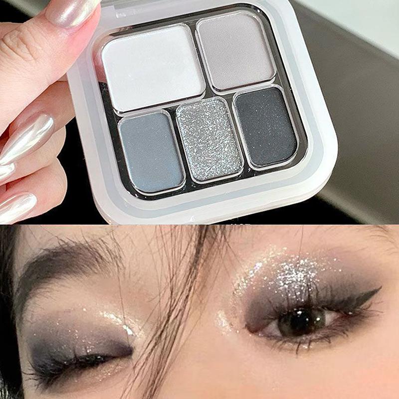 Палитра теней для век 5 цветов в стиле панк Smokey Eye Серебристый Белый Серый Цвет Цемента Темно-Черный Матовые и Сатиновые Стойкий Макияж для Вечеринки